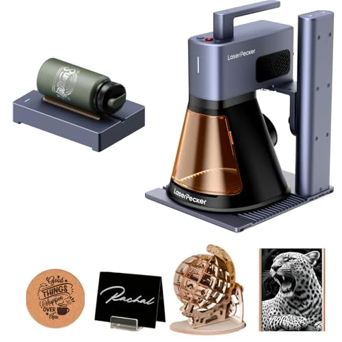 LP2 Plus SpinTrack product image showing the engraver, electric roller and illustrative sample projects.